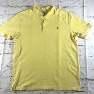 Zara Men’s Polo Shirt Butter Yellow Short Sleeve Henley Casual button Size L